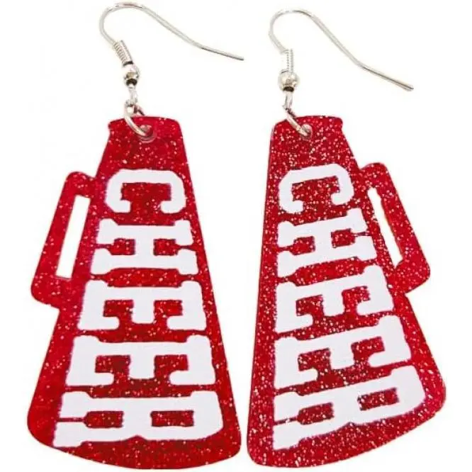 Glitter CHEER Megaphone Earrings Cheer Game Day Earrings Football Rugby Ball Sports Cheerleading Team Sports Fans Favors