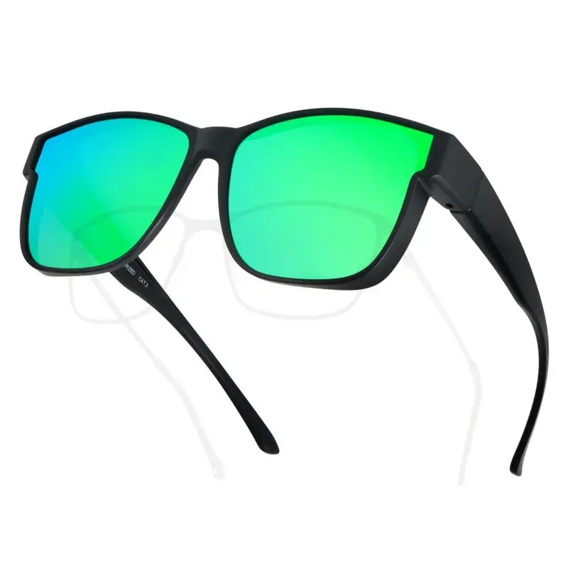 Meeloog Unisex Polarized Fit Over Glasses Sports Sunglasses - Full Rim, TR90 Frame, TAC Lens, UV400 99.9% UVA/UVB Blockage, Polarized Anti Glare, Blue-Tinted, Large Square, Lightweight Comfortable All-Day Wear, Model JTT402564