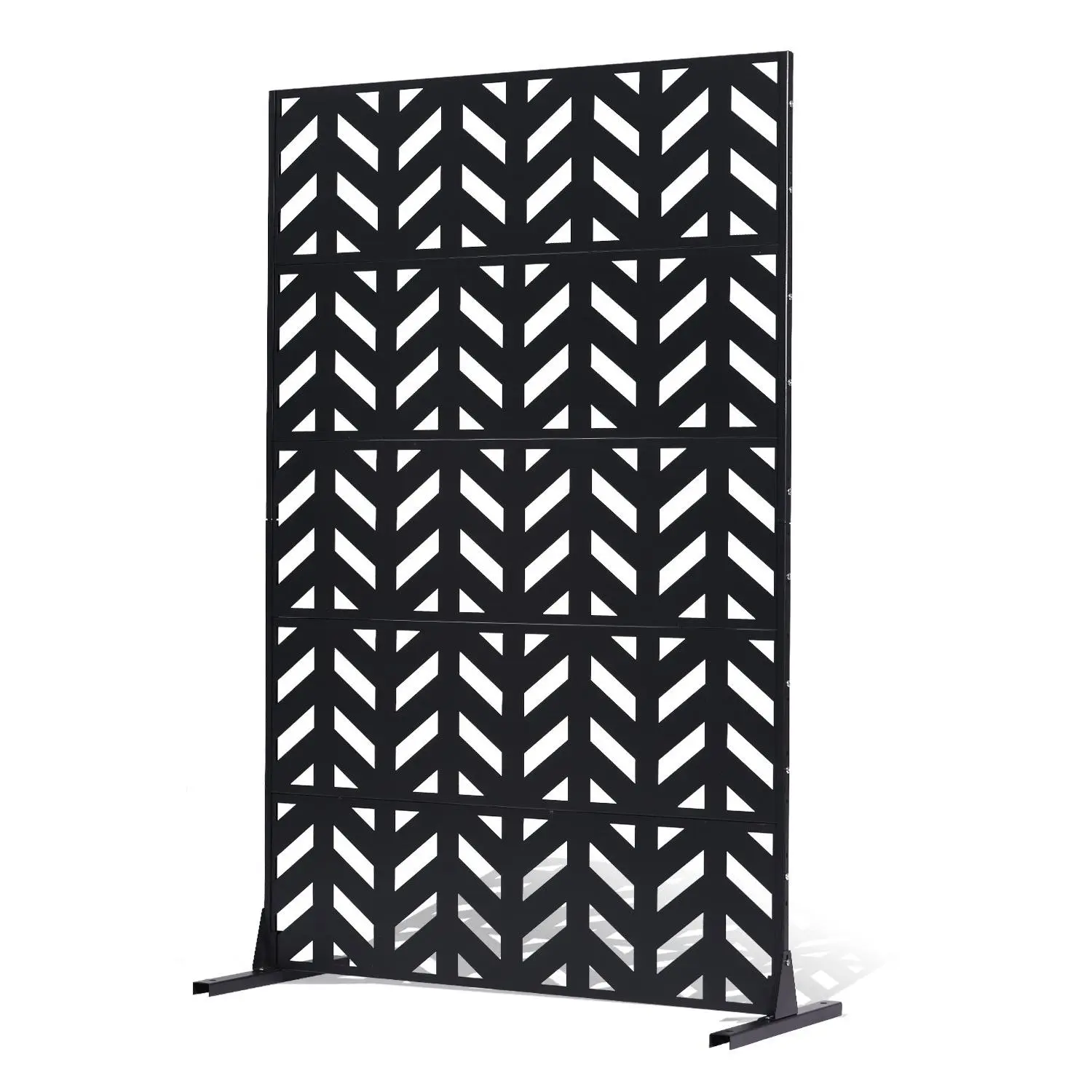 【Summerfinds】VEVOR Metal Privacy Screen, 47" W x 72" H, Outdoor Privacy Screens 5-Panel, Freestanding Outdoor Divider with Stand, Decorative Garden Steel Privacy Fence for Balcony Patio Indoor Room Black