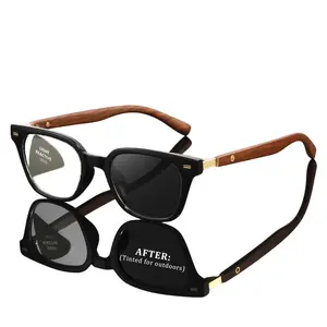 Photochromic Reading Glasses, Square Frame with Metal Hollow Ring Design, Anti-Blue Light Photochromic Lenses, Indoor Outdoor Automatic Change (1.00-4.00)