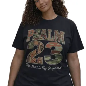 Psalm 23 The Lord is My Shepherd Camo Design T-Shirt for Women and Men Unisex Graphic Tee DTF MATERIAL