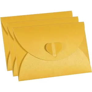Gift Card Envelopes, 12 Pack Heart Shaped Clasp Small Gift Cards Holder Mini Envelope for Birthdays Weddings, Yellow