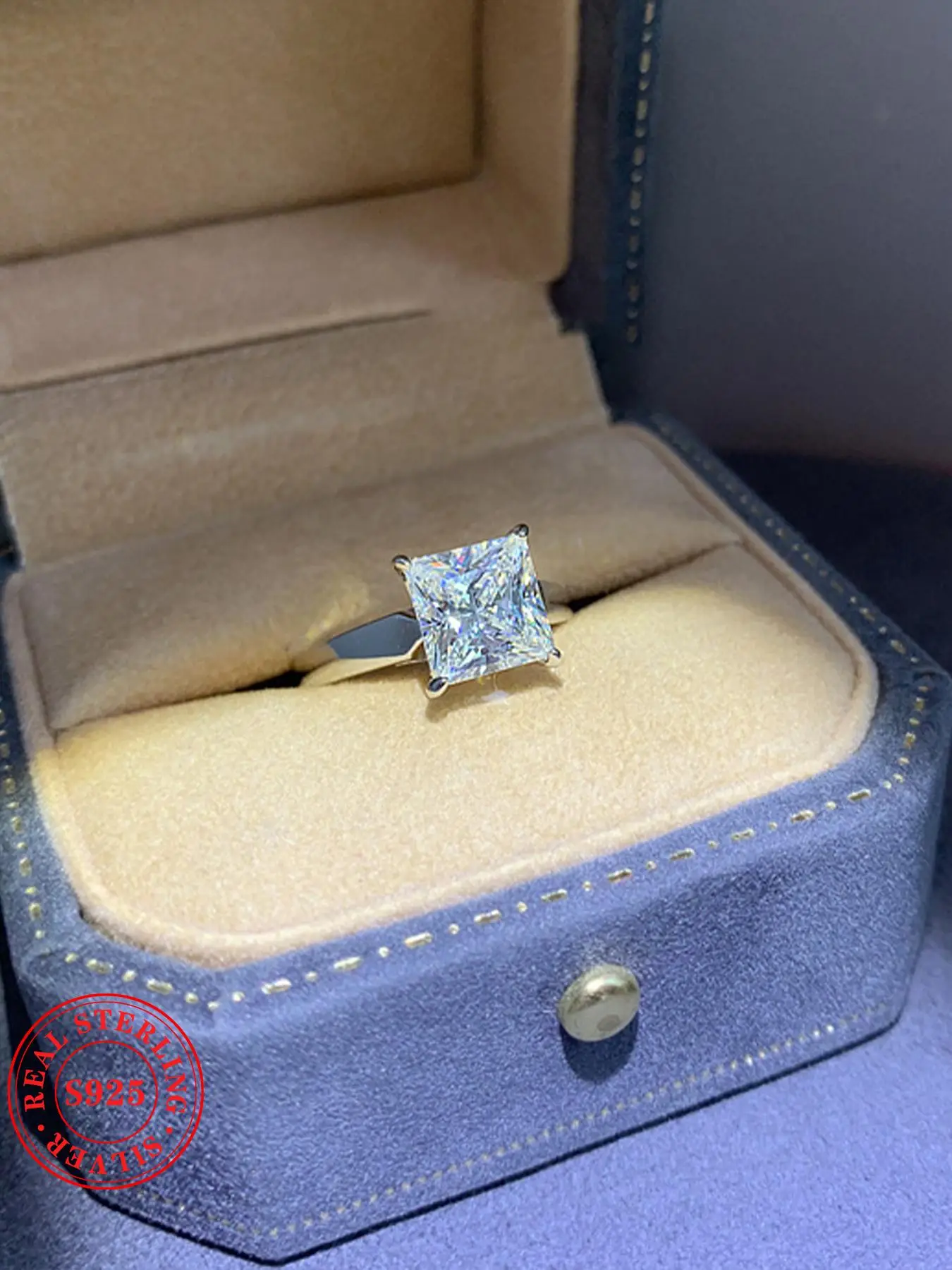 S925 Sterling Silver Elegant Square Shaped Artificial Zircon Ring, Luxury Engagement Ring for Women, Trendy All-match & Exquisite Jewelry for Birthday