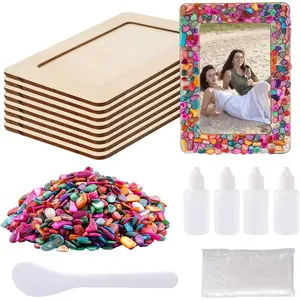 DIY Mosaic Photo Frame Craft Kit for 4 * 6 Photo,8 Pcs DIY Unfinished Wooden Picture Frames with Mosaic Tiles for DIY Craft