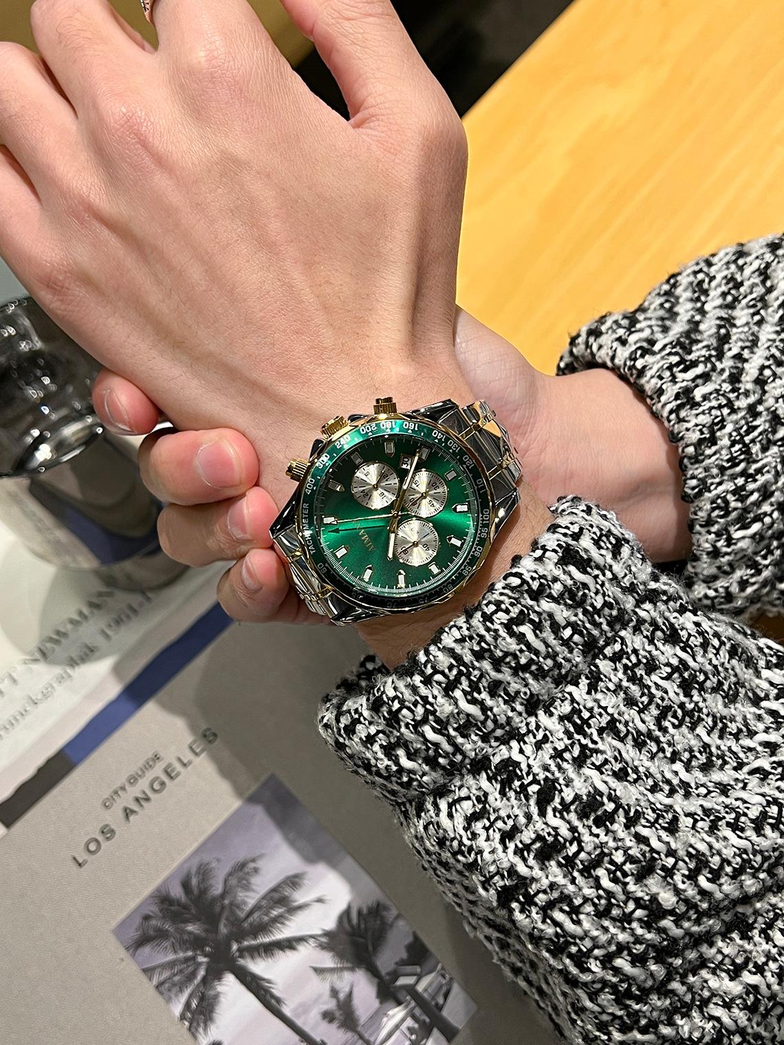 Swiss Luxury Men's Multifunctional Watch - Luminous Quartz Wristwatch with Premium Steel Band, Waterproof Business Style