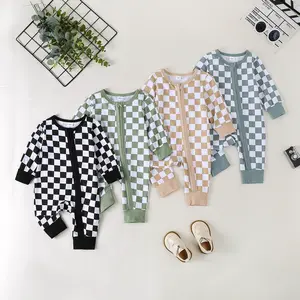 Ma&Baby Newborn Baby Boy Girl Romper Cute 3 6 9 12 Months Infant Clothes Checkerboard Zip-up Jumpsuit Spring Outfit