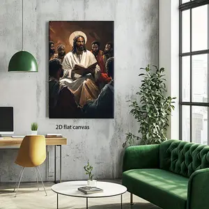 1pc Black Jesus Teaching Disciples Framed Wrapped Canvas Wall Art - Religious Series, High-Quality Canvas, Warm-Toned Biblical Scene for Home Decor, Bedroom, Office, Living Room, Inspirational Gift,  Historical Artistic Ornaments
