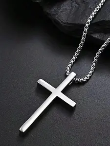 Titanium Steel Cross Pendant Necklace, Cross Necklaces, Punk Style Streetwear Statement Jewelry Clothing Accessory, Versatile Accessory, Perfect Gift for Boyfriend, Halloween, Father's Day, Back to School