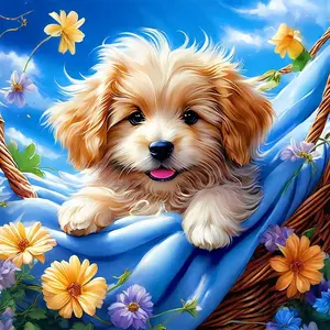 Creative Dog Basket Diamond Art Kit, Full Drill Round Mosaic Craft, Beginner Friendly Home Wall Decor, Perfect Gift for Birthday Christmas Halloween Thanksgiving