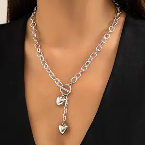 KunJoe Women's Vintage Metal Heart Pendant Necklace - Punk Silver, OT Buckle, Long Cross Chain Choker, Trendy Cool Alt Cross Statement Chain Jewelry Necklaces for Females, Trendy Necklaces