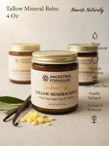 Ancestral Formulas Sunkissed Tallow Mineral Balm 4 Oz with Non Nano Zinc & Vanilla for Deep Nourishment and Natural Protection