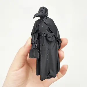 Plague Doctor Statue with Bird Mask and Cloak, Gothic Gold Trimmed Belt, Durable Plastic Collectible, Halloween Party Decor