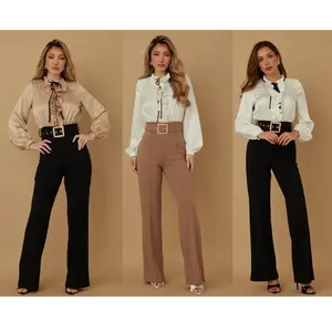 FORMAL JUMPSUIT - DRESSY FORMAL WEAR - RUFFLE DETAILS - STRING TIE AROUND NECK - LOOSE LONG CUFF SLEEVES - VINTAGE BELT BUCKLE - FLARE - ZIPPER ON THE BACK