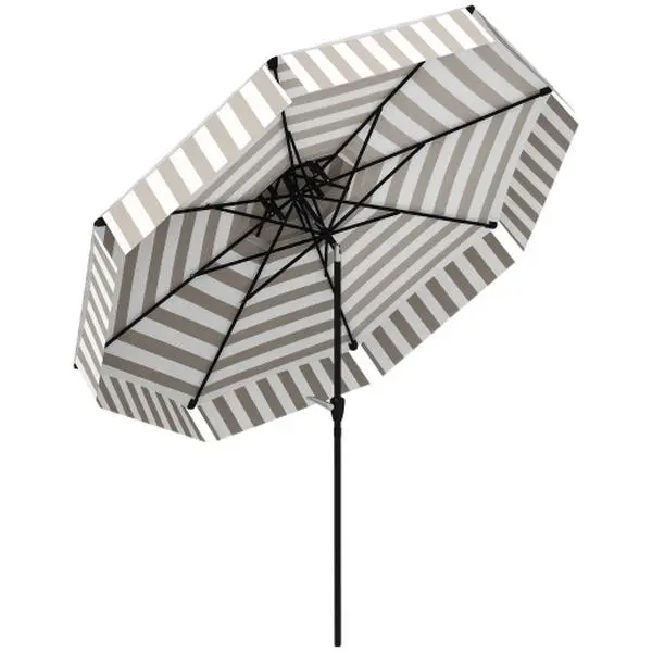 Striped Design Patio Umbrella - 8.6 ft, 8-Rib 2-Tier Vented Canopy, Adjustable with Hand Crank, Dual-Side Tilt Function for Outdoor Shade