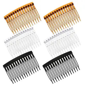 Women's 6-Piece Vintage Plastic French Side Comb Set - 14-Teeth Stick Combs, Decorative Hair Styling Accessories for Bridal Wedding Veil Fine Hair, Stick Comb Set