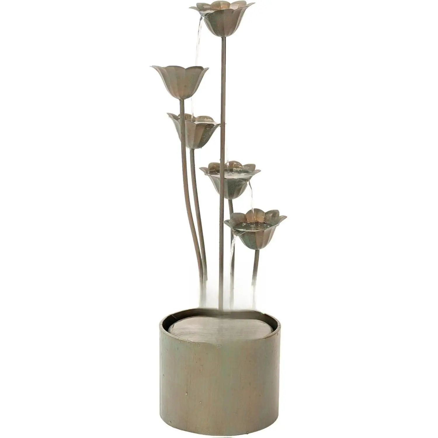 XBrand Metal Sculptural Multi-Tiered Flower Water Fountain, Silver, 35" Tall
