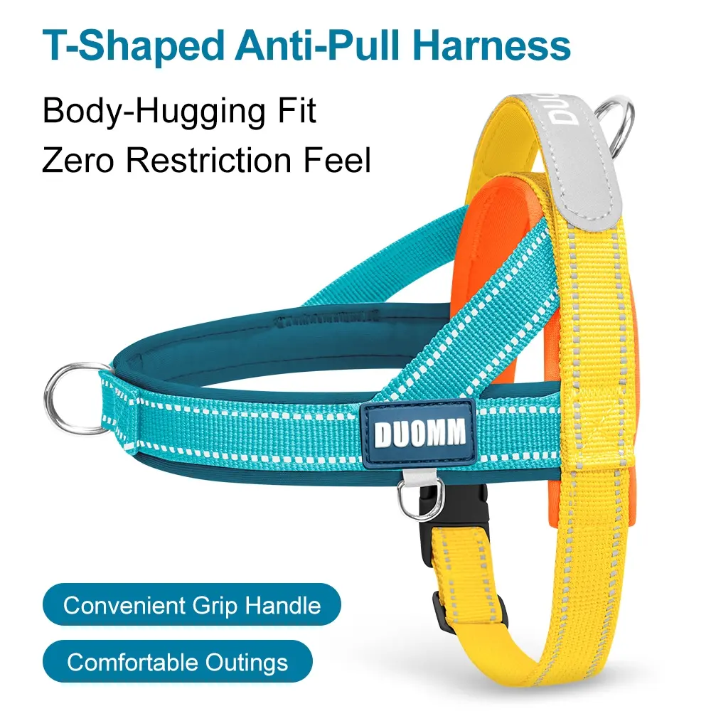 Dopamine color matching dog chest strap, Puppy harness, is suitable for small and medium-sized dogs, easy to walk, anti escape, Escape Proof Harness, reflective adjustable, with handle, durable nylon material, padded handle, comfortable to wear