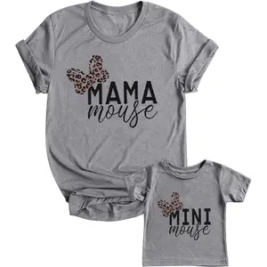 Mommy and Me Matching Shirt Outfit Mama Mini Leopard Love Heart Tshirt Mom Daughter Family Matching Set Clothes