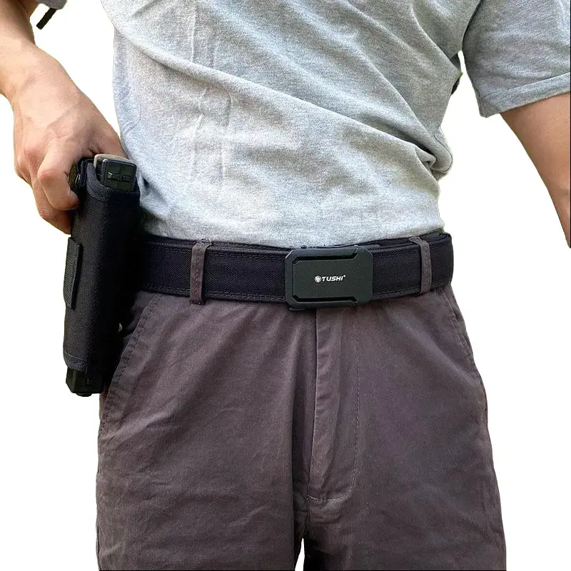Unisex Tactical Diving Belt, Double Layer High-Tensile Nylon Belt, Stepless Adjustable Metal Buckle Breathable Waist Belt for Outdoor Diving & Tactical Sports