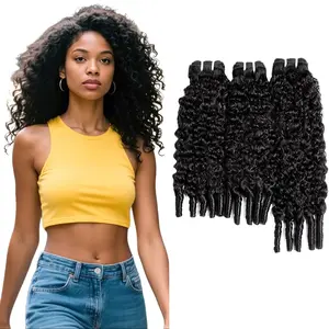 Burmese Curly Bundles Human Hair 3 Bundles 20 22 24 Inch Water Wave with Spiral Curly Human Hair Extensions Brazilian Virgin Hair Bundles Quick Weave for Women Natural Black