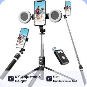 Selfie Stick Tripod with Fill Light, Durable Stainless Steel Design, Bluetooth-compatible Remote Control, Stable Three-Leg Support for Live Streaming and Video Shooting, Led Selfie Accessories, Selfie Stand