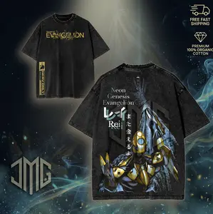 Neon Genesis Evangelion 00 Washed Heavy Cotton T-Shirt | Unisex Anime Manga Tee and Evangelion Fans Fabric Menswear Top Tshirt Clothing Collar Seamless Oversized Streetwear Hoodie Kangaroo graphic sweatshirt merch gift