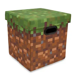 Minecraft Grassy Block Fabric Storage Bin Cube Organizer with Lid | 13 Inches