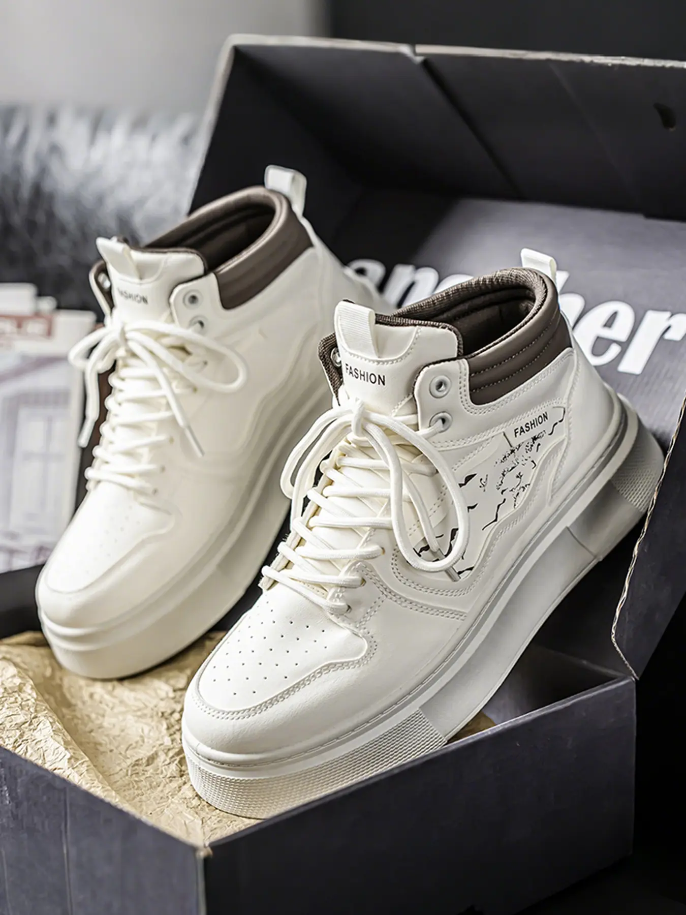 Men's High Top Sneakers, British Vintage Derby Shoes, Thick Sole Casual Trainers, Anti-Slip Soft Bottom, Lightweight Outdoor Sports Shoes, Classic Casual Shoes