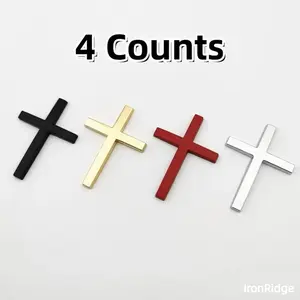 4Pcs Christian Cross Car Stickers, Premium Waterproof Religious Decals, Durable Universal Decor for Cars SUVs and Motorcycles, Stylish Faith Inspired Accessories in Silver Black Red Gold