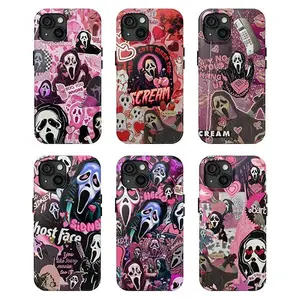 Ghostface Scream Horror Pink Aesthetic Phone case compatible with iPhone 17/16/15/14/13/12/11 Pro Max/Plus and Samsung Galaxy S23FE/22/23/24/25.