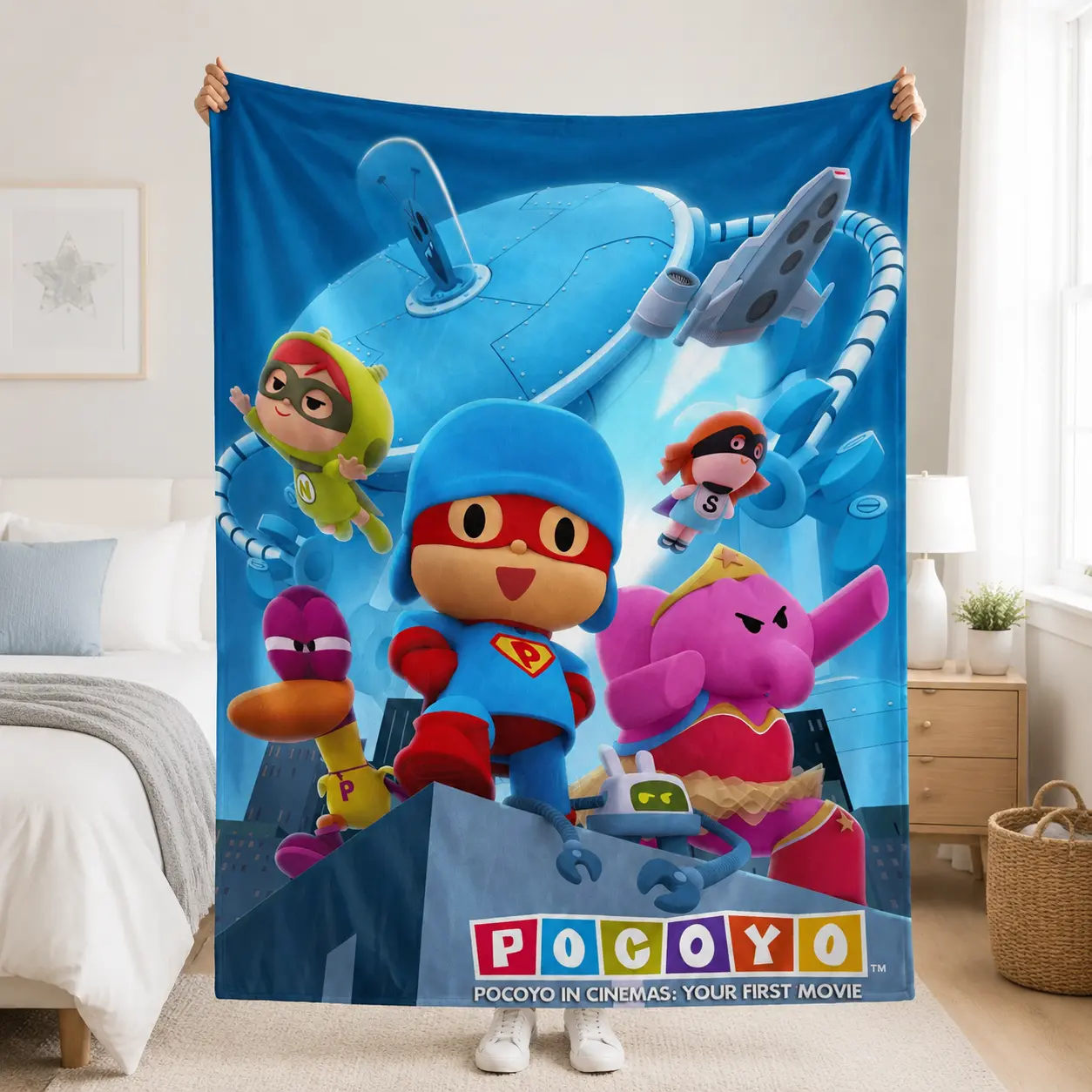 Pocoyo Cartoon Character Throw Blanket – Soft Flannel Fleece Cozy Bed & Couch Blanket, Kids Room & Nursery Decor, Warm Plush Blanket, Gift for Boys & Girls, Cozy Home Decor