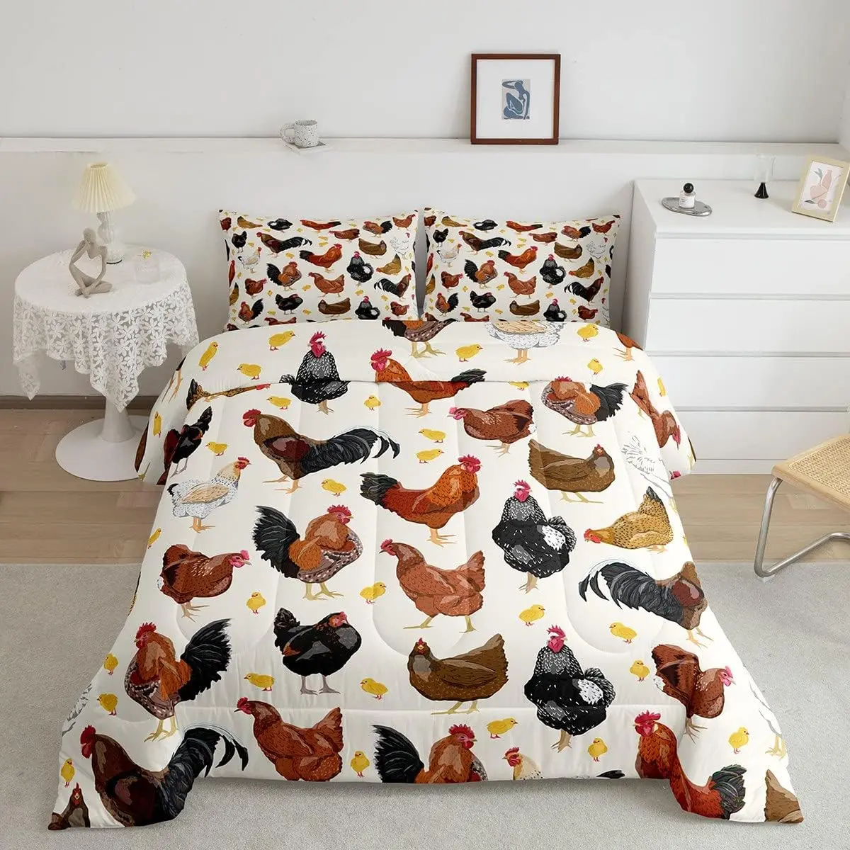 Feelyou Super Soft Breathable Microfiber Comforter Set - 3D Chicken Animals Pattern, Modern Bedroom Bedding Set, Cute Duvet for Room Decor, Breathable Duvet Set, Soft Quilt Set