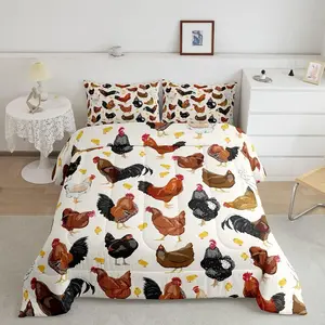 Chicken Comforter,Cute Chicken Pattern Comforter Set,3D Animals Theme Microfiber Bedding Set,Room Decor Super Soft Comforter Duvet