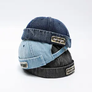 Denim Docker Hat Fashion Brimless Beanie Hat Retro Worker Skull Cap Rolled Cuff Sailor Cap Hip Hop Dancing Watch Cap