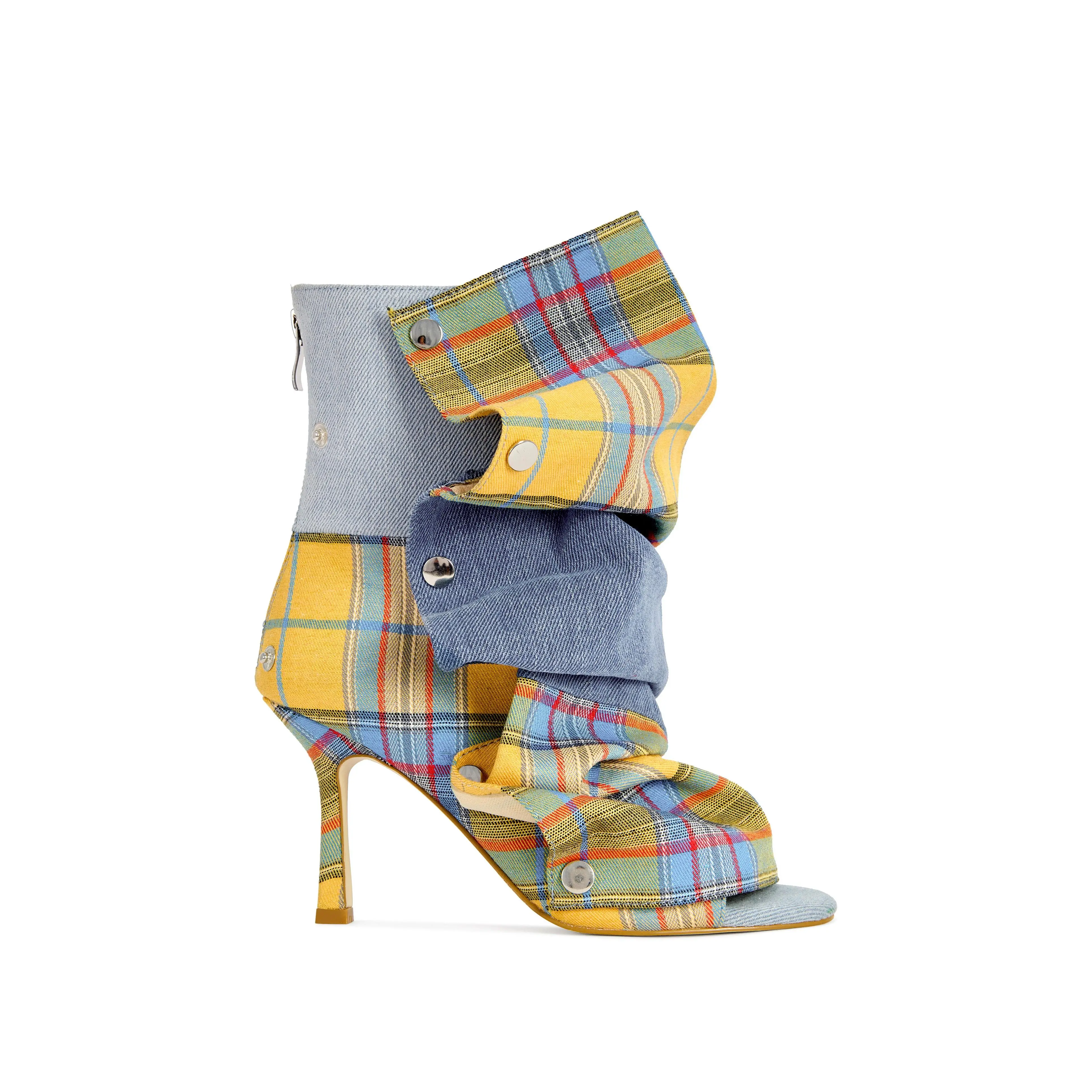 BIRDSONG-YELLOWPLAID STILETTO BOOTIE
