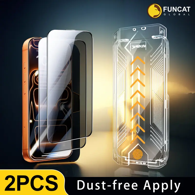[2PCS] FUNCAT GLOBAL Screen Protector For iPhone 17/16/15/14/13/12 Dust-free Applicator [2025 New Apple SALE] Headset Covered, Fully Protection, Fingerprint-proof, Tempered glass (Reusable, Easy Installation)