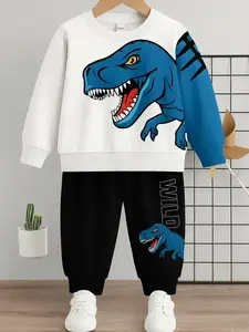 Boys' Cute Fitted Sporty Set, Long Sleeve Pullover & Pants, Spring & Fall Casual Wear, Moderate Fabric, Batch No. 0062, Clothes Kids