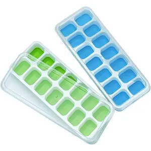 Ice Cube Trays,  Easy-Release and Flexible 14-Ice Trays with Spill-Resistant Removable Lid, , Durable and Dishwasher Safe, 2 Pack