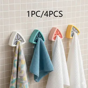 1-4pcs Moisture-Resistant Rust-Free Wall-Mounted Storage Rack, Kitchen Counter Towel Holder Hook, Waterproof Mold-Proof Heavy-Duty Organizer