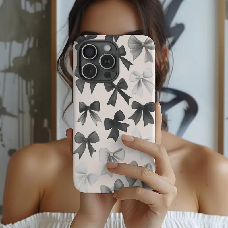 MagSafe Coquette Black and White Bow Phone Case Premium Film 2 in 1 Phone Case - Durable, Shock Absorbing and Stylish Protection - Compatible with iPhone 16, 15, 14, 13, 12, 11, Plus, Pro, Pro Max, Perfect birthday gift for friends.