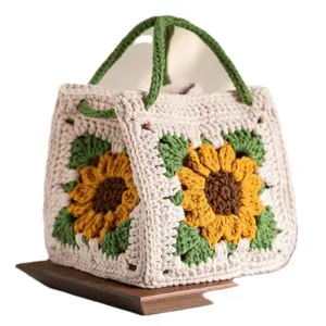 Women's DIY Crochet Granny Square Bag Kit, Handmade Knitting Yarn Pack with Crochet Hooks, Crossbody Bag Making Supplies