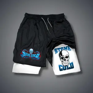 WWE Stone Cold Steve Austin Double-Layer Sports Shorts Graphic Shorts Black Shorts Camo Shorts Streetwear Shorts Men Outfits Men Short Shorts Vacation Outfits Shorts