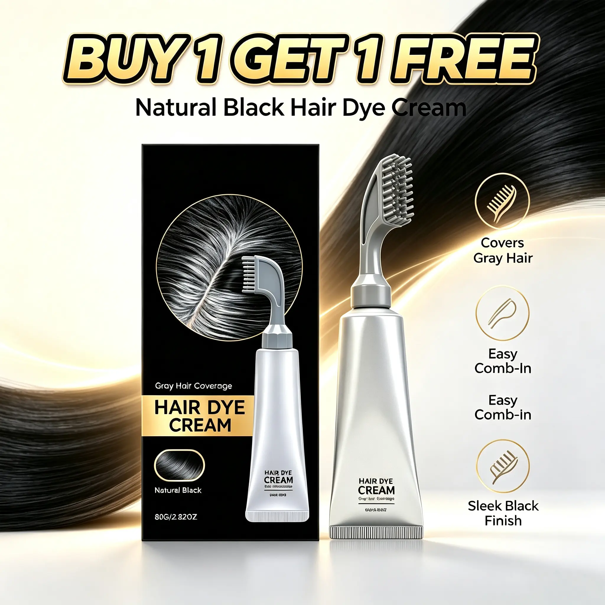 【 Buy 1-Get 1 Free】Hair Dye Comb / Hair Dye Cream — Portable Home Use, triple treatment, contains hyaluronic acid,  No Mixing Built-in Comb Covers Gray Hair & Beard, Gentle Ammonia-Free, Easy Root Touch-Up, Includes Gloves