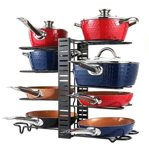 Adjustable Large Size Pot Rack with 8 Layers, 3 DIY Options, Kitchen Cabinet and Desktop Storage, Space Saving, Organize Pots, Skillets, Lids, Cutting Boards