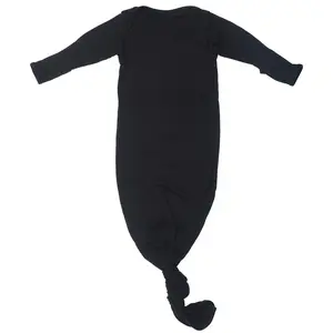 Three Little Tots Ribbed Black Knotted Newborn Baby Gown Sleeper - Perfect for Baby's First Night Sleep