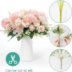 12 Bundles Peonies Artificial Flowers Pink Fake Peony Flower Rose Silk Faux Peonies for Outdoor, Fake Plants for Wedding Party Bouquet Home Indoor Garden Porch Patio Decor