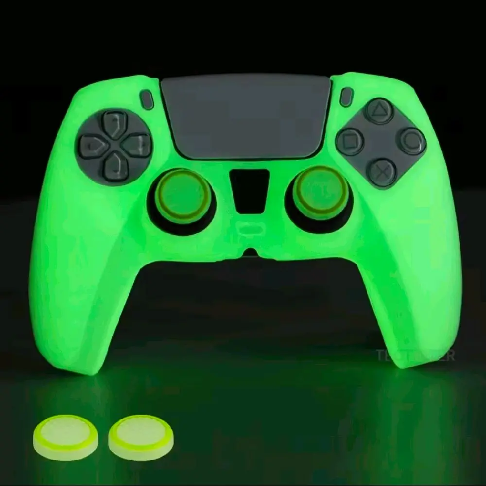Glow in the Dark Silicone PS5 Controller Covers - Neon Green Protective Skins for PlayStation 5 Gaming