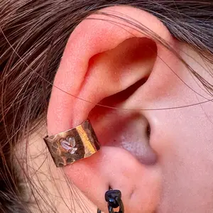 Copper Hammered Heart Ear Cuff | Wide Conch Band | No-Piercing Earring