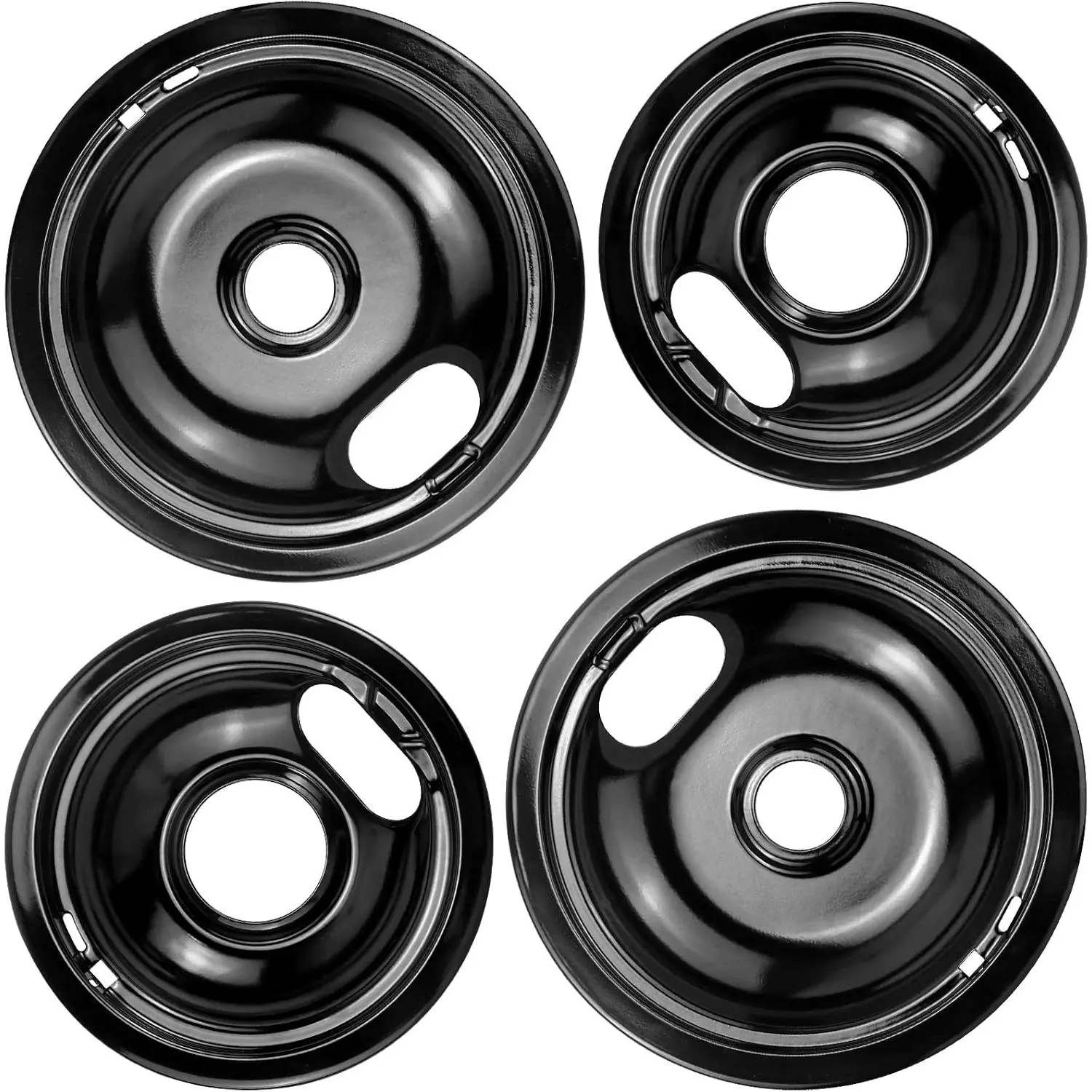 KF Roam Stove Burner Drip Pans W10288051 Stove Burner Covers-2 Packs 6" W10290353 Black Porcelain Burner Drip Pans and 8" W10290350 Stove Top Covers for Electric Stove Stove by