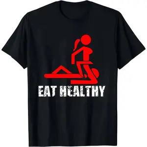 Healthy Lifestyle Graphic Tshirt for Men Women Unisex Cotton Streetwear Top Double Sided Digital Print Good Graphic Tee Trendy Casual Outfit Retro 90s Fitness Summer Viral TikTok Gift - Womenswear, Flat